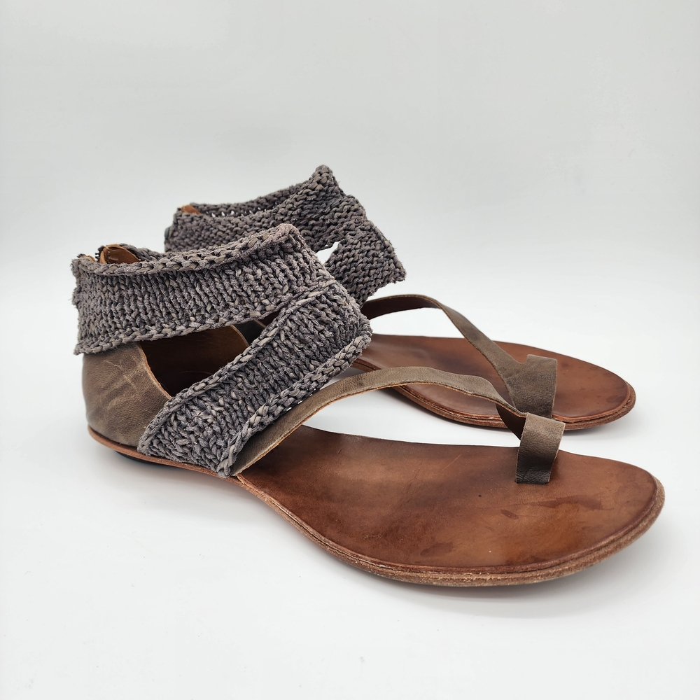 SYDWOQ Vintage Turret Sandals Handmade in USA Leather Wood Size 9